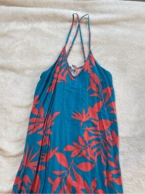 Old Navy Teal Maxi Dress with Coral Floral Print